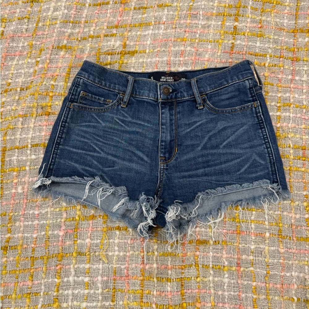 Hollister Dark Blue Frayed Jean Shorts